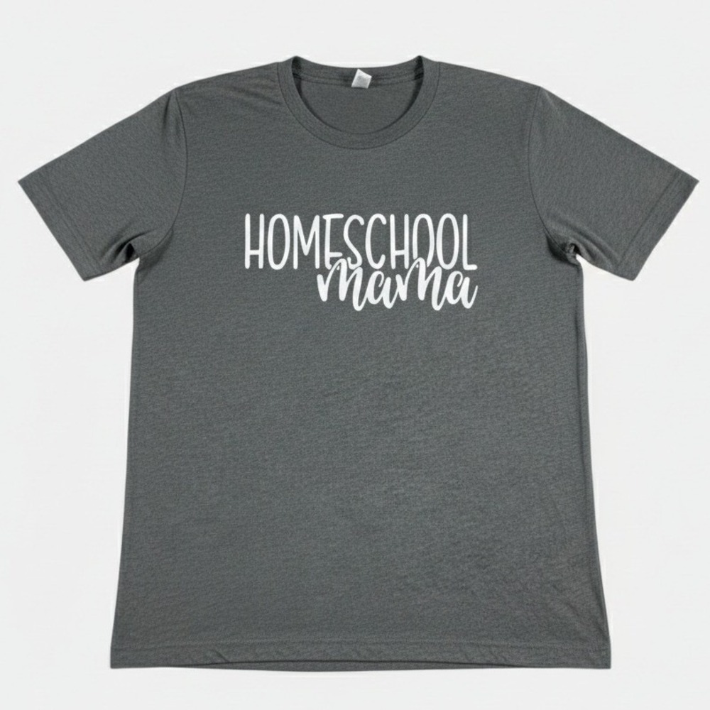 Bella Canvas Homeschool Mama Graphic Print T-Shirt Gray Size Small‎ Short Sleeve